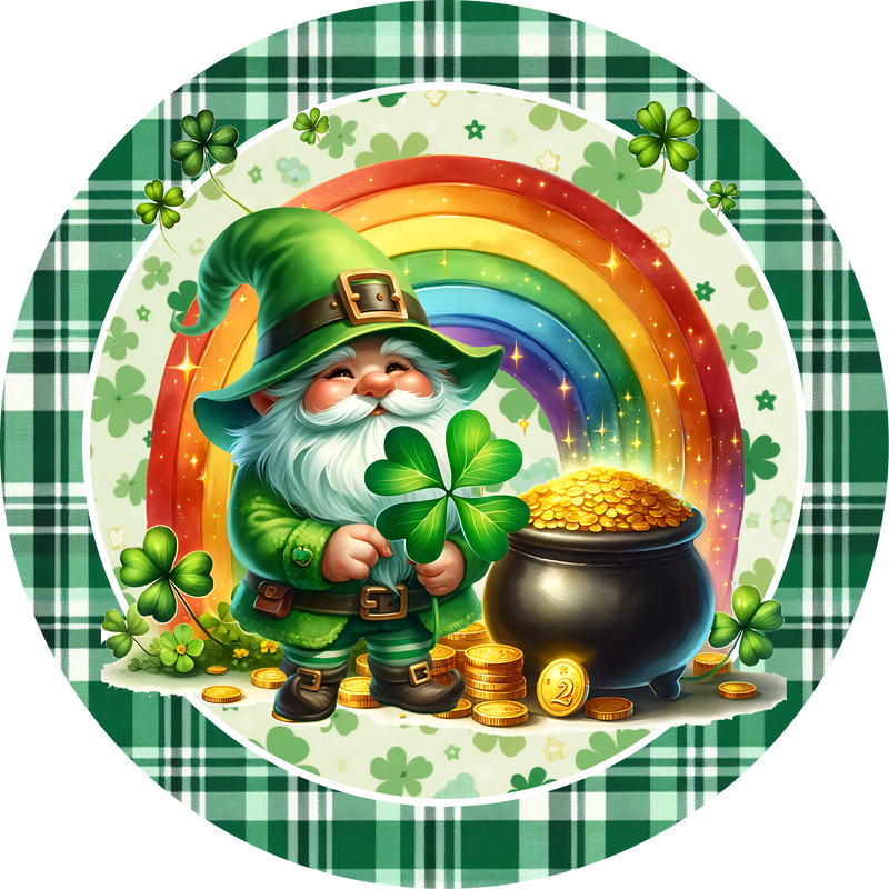 Saint Patrick's Day Metal Sign: Gnome w/ Rainbow - Made In USA
