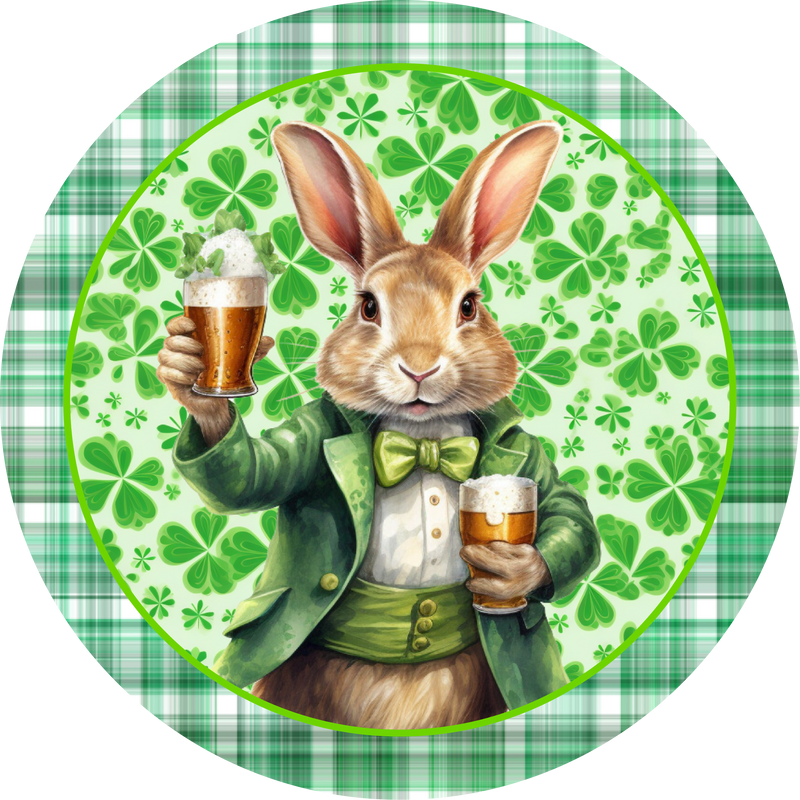 Saint Patrick's Day Metal Sign: Rabbit Bunny with Champagne - Made In USA