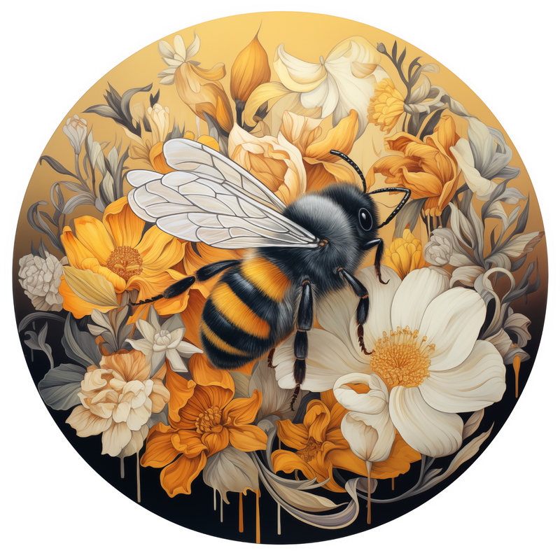 Honey Bee with Flowers Metal Sign: Made In USA