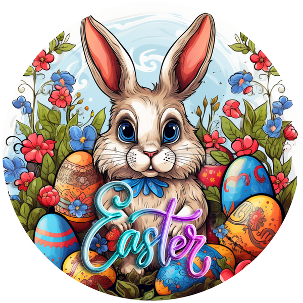 Bunny Rabbit with Easter Eggs Metal Sign: Made In USA