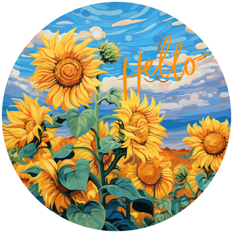 Sunflower Metal Sign: HELLO - Made In USA