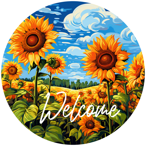 Sunflower Metal Sign: WELCOME - Made In USA