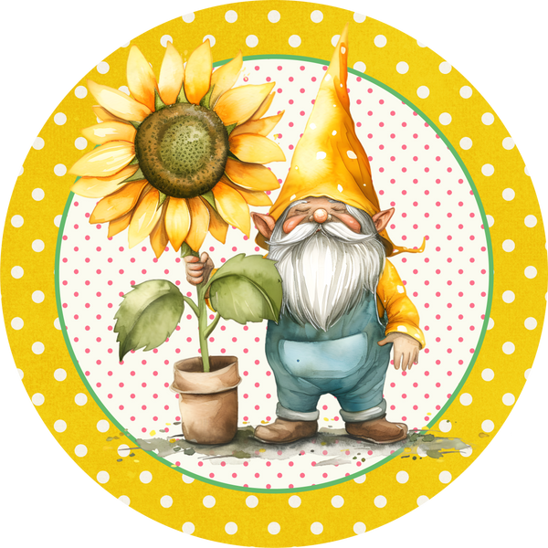 Gnome with Sunflower Metal Sign - Made In USA