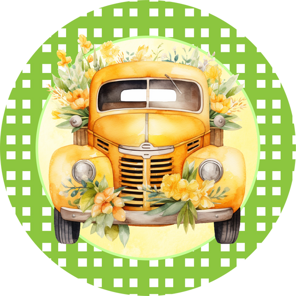 Spring Yellow Truck with Flowers Metal Sign - Made In USA