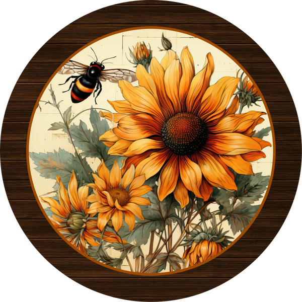 Sunflower with Honey Bee's Metal Sign - Made in USA