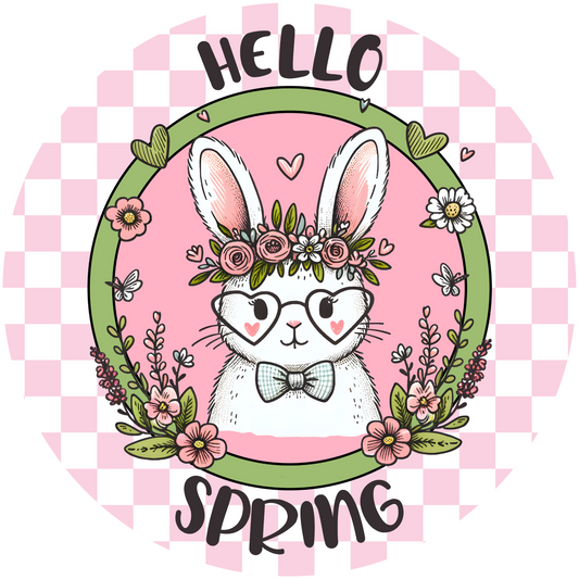 Hello Spring Rabbit Bunny Metal / Vinyl Sign - Made in USA