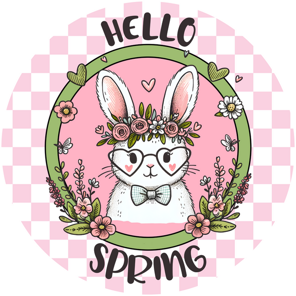 Hello Spring Rabbit Bunny Metal Sign: Made In USA