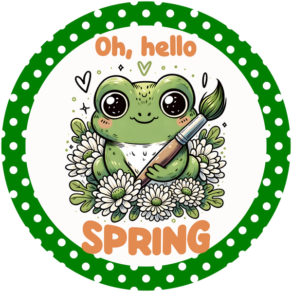 Oh! Hello Spring Frog Metal Sign: Made In USA