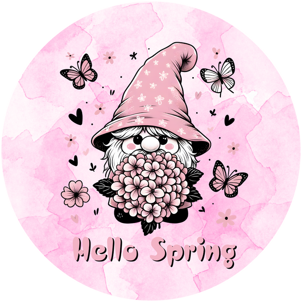 Hello Spring Gnome Metal Sign: Made In USA