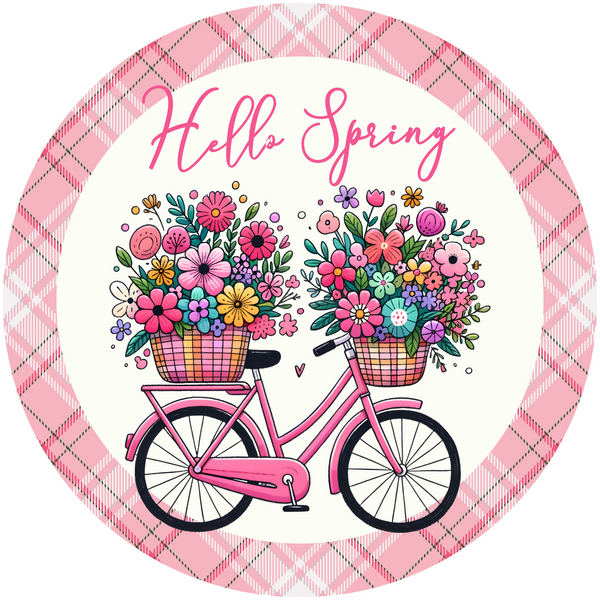 Hello Spring Flower Shop in Bicycle Metal Sign: Made In USA