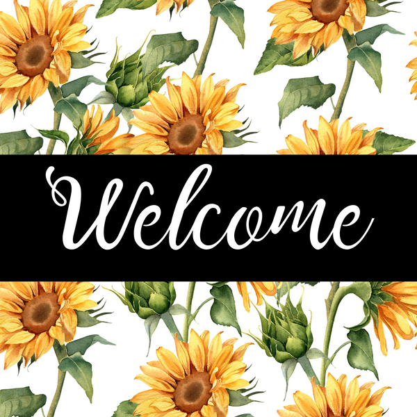 Welcome Sunflower Metal Sign: Made In USA