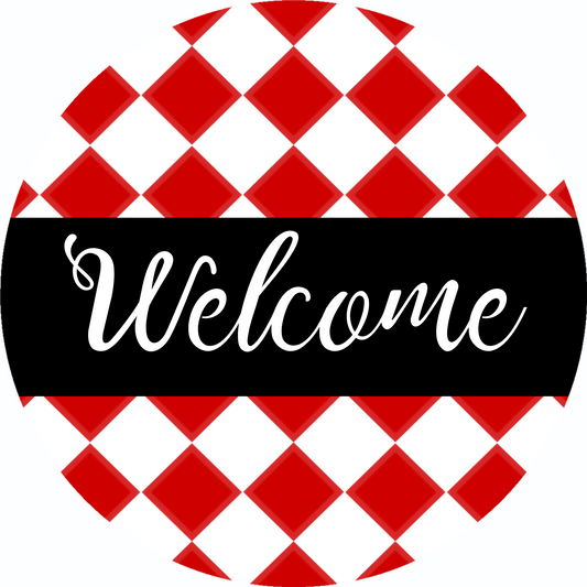 Welcome Red & White Metal / Vinyl Sign - Made in USA