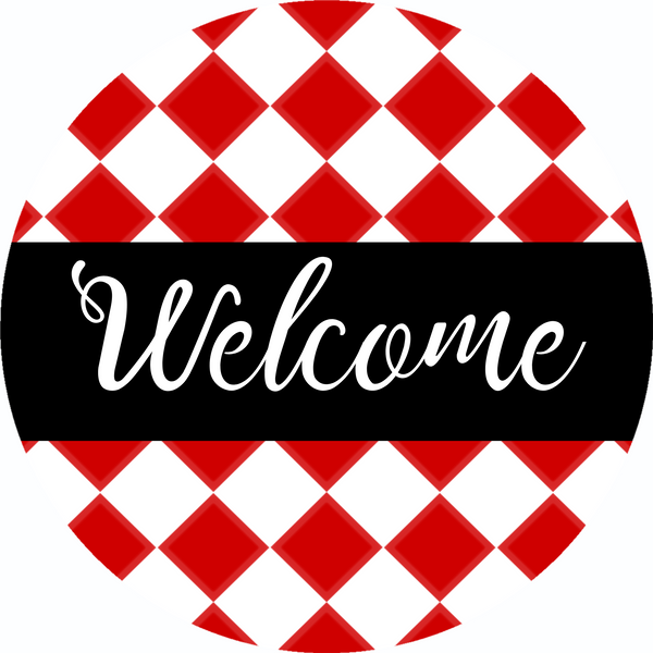 Welcome Red & White Metal Sign: Made In USA