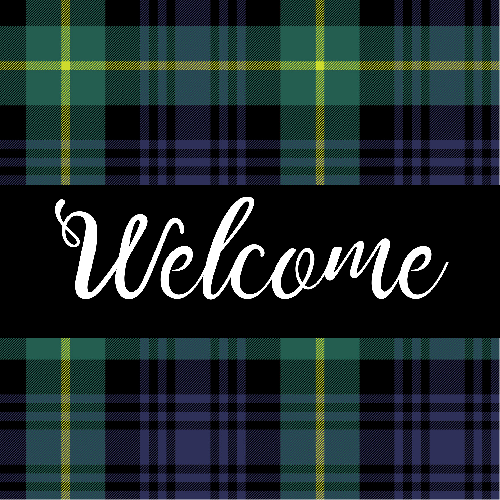 Blue Checked Welcome Metal Sign - Made in USA