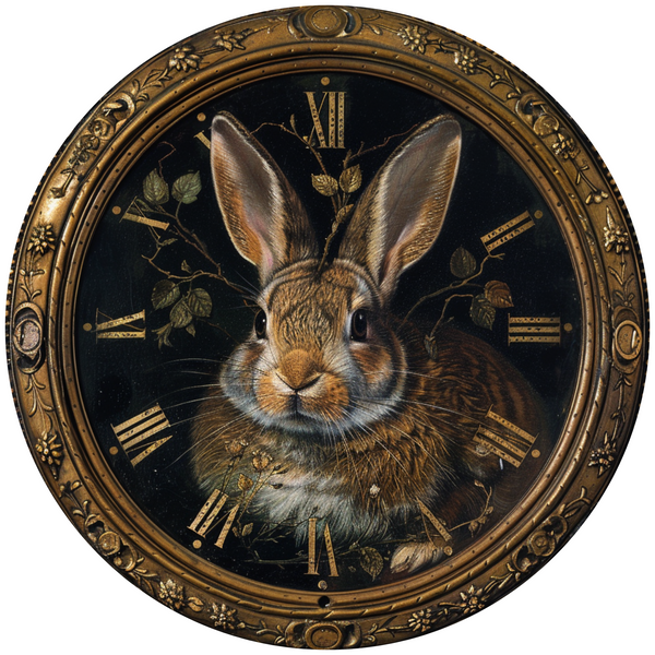 Clock with Rabbit Metal Sign: Made In USA