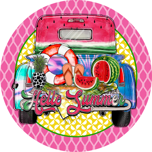 Hello Summer Truck with Fruits Metal / Vinyl Sign - Made in USA