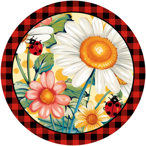 Spring Ladybug In Flower Metal Sign: Made In USA