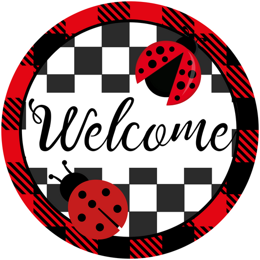 Welcome Ladybug Plaid Metal / Vinyl Sign - Made in USA