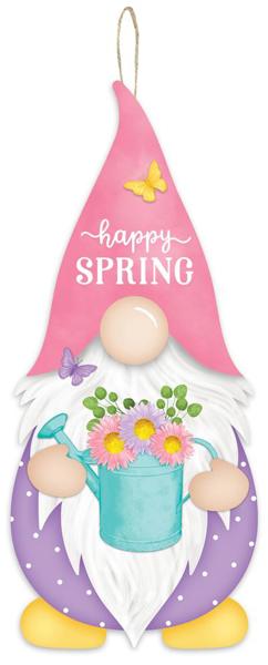 13.25 Inch H x 5.75 Inch L Happy Spring Gnome Shape - Robins Egg Yellow Lavender Pink