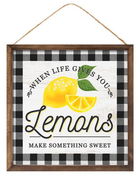 10 Inch Sq - Life Lemons Sign - Black Yellow White