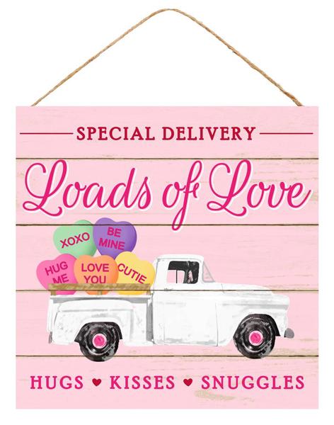 10 Inch Sq - Loads Of Love Hearts Truck Sign - Pink White Green Yellow Orange Purple