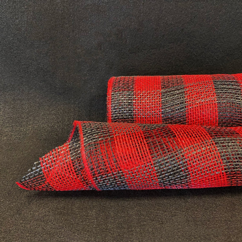 Black Red - Metallic Stripes Burlap Mesh 10 Inch x 10 Yards