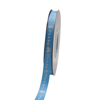 Blue - It's A Boy - Grosgrain Ribbon Baby Design W: 3/8 inch | L: 25 Yards