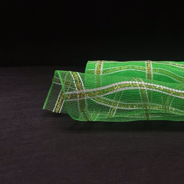 Emerald - Poly Deco Xmas Check Mesh Metallic Stripe - 21 Inch x 10 Yards