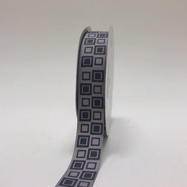 Grey - Square Design Grosgrain Ribbon 7/8 inch | 25 Yards