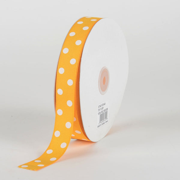 Grosgrain Ribbon Polka Dot Light Gold with White Dots 7/8 inch | 50 Yards