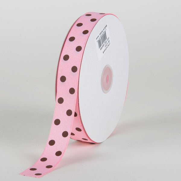 Grosgrain Ribbon Polka Dot Light Pink with Chocolate Dots 7/8 inch | 50 Yards