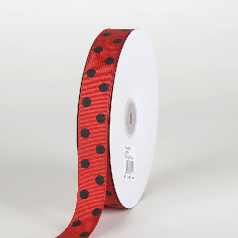 Grosgrain Ribbon Polka Dot Red with Black Dots 7/8 inch | 50 Yards