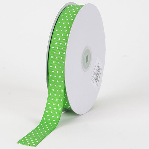 Grosgrain Ribbon Swiss Dot Apple Green with White Dots W: 3/8 inch | L: 50 Yards