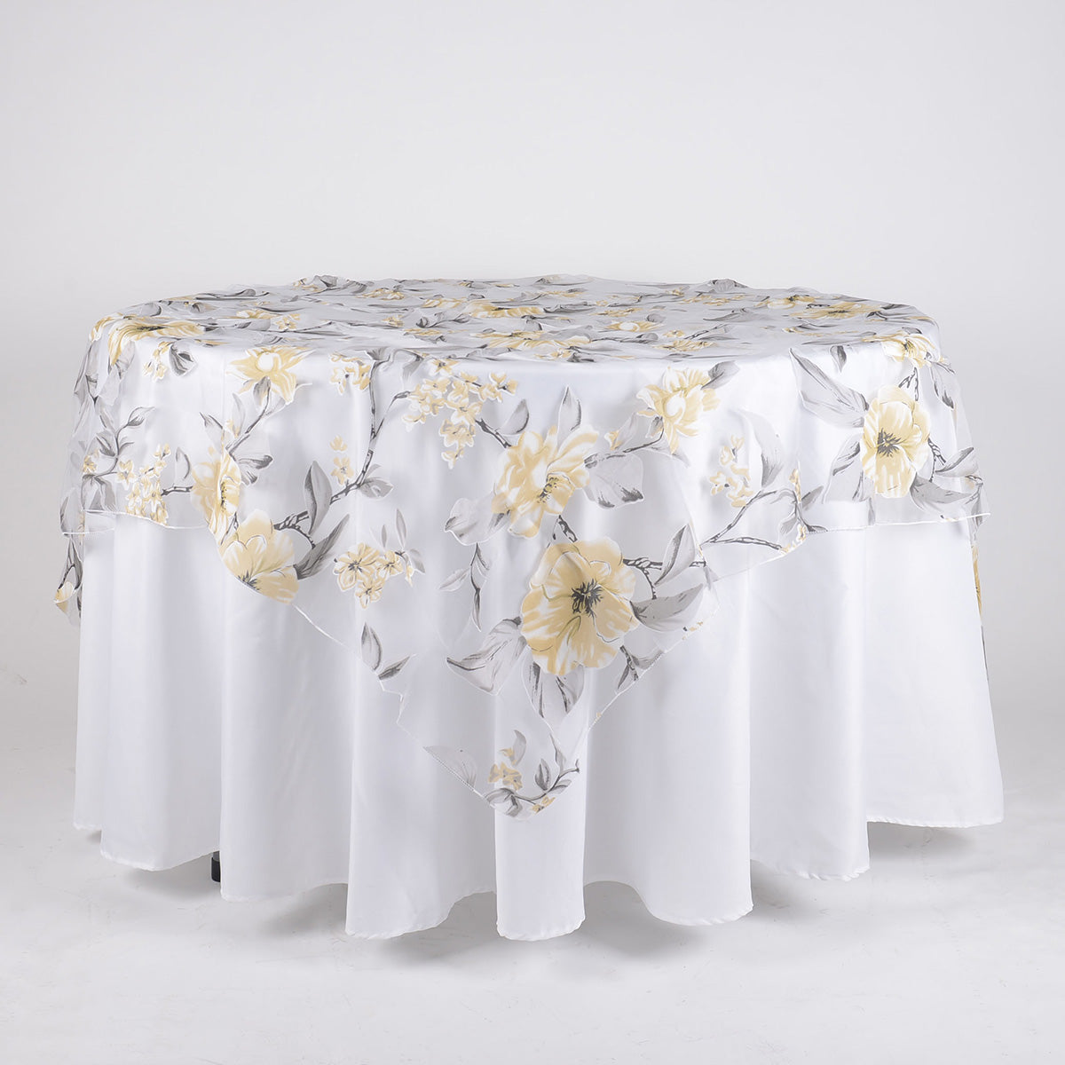 Ivory 72 Inch x 72 Inch Organza with Flower Print Overlay - BBCrafts ...