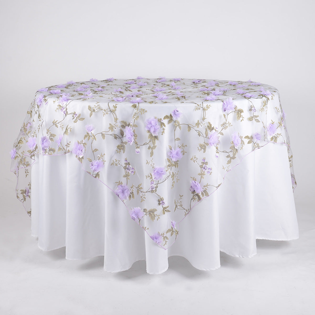Lavender 72 Inch x 72 Inch Organza with 3D Roses Overlay