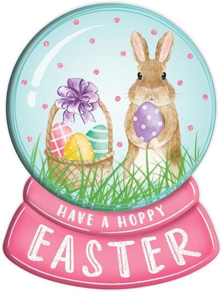 12.25 Inch H x 9.25 Inch L - Emboss Easter Snow Globe Sign - Pink Green Tan Lavender Mint