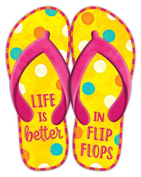 12.75 Inch H x 10 Inch L - Life Is Better Flip Flops Sign - White Pink Yellow Orange Turquoise