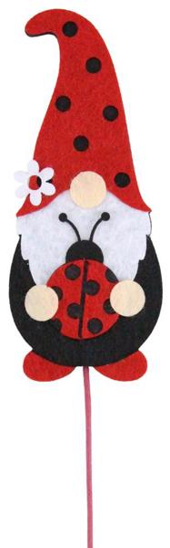 17 Inch OAH Ladybug Gnome Pick - White Black Red