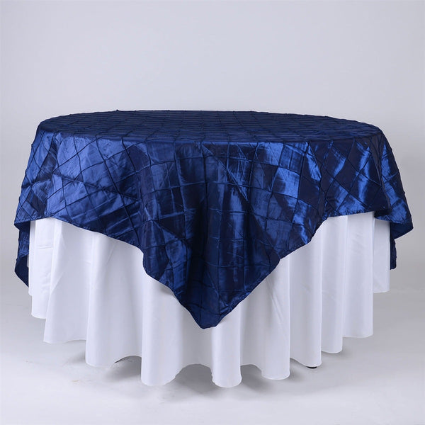 Navy - 85 inch x 85 inch Square Pintuck Satin Overlay