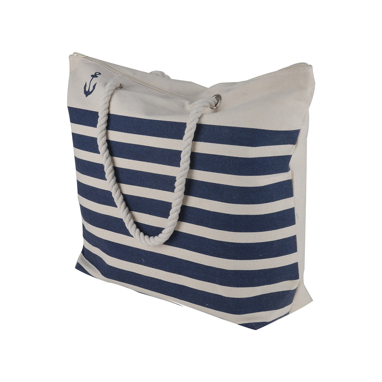 Navy striped Canvas Beach Tote Bag - 19 Inch x 15 Inch - Women Swim Pool Bag Large Tote