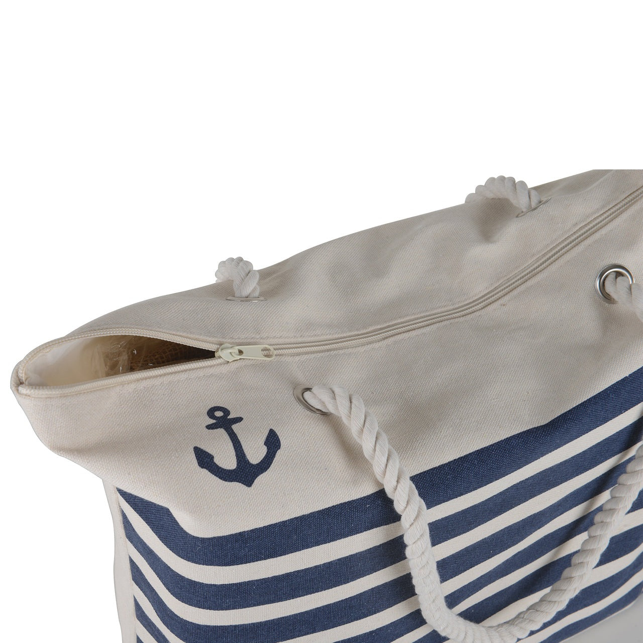 Navy striped Canvas Beach Tote Bag - 19 Inch x 15 Inch - Women Swim Pool Bag Large Tote