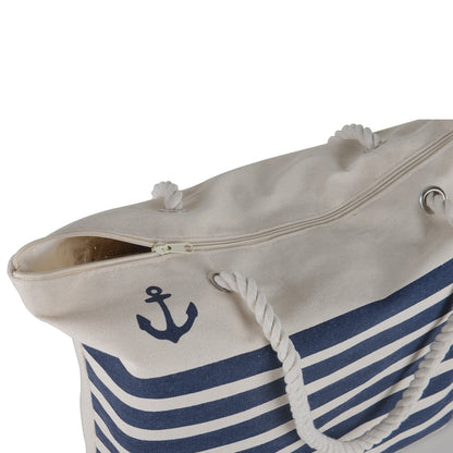 Navy striped Canvas Beach Tote Bag - 19 Inch x 15 Inch - Women Swim Pool Bag Large Tote