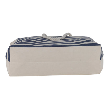 Navy striped Canvas Beach Tote Bag - 19 Inch x 15 Inch - Women Swim Pool Bag Large Tote