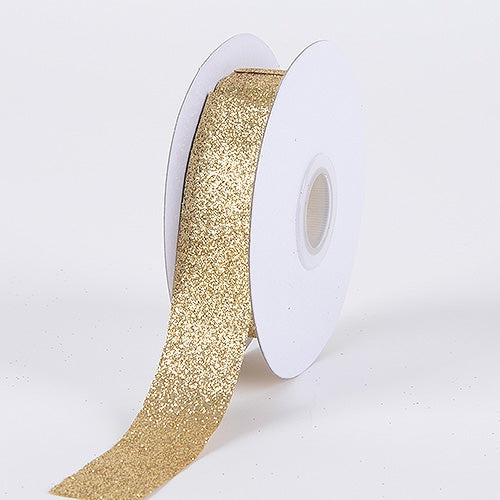Old Gold - Metallic Glitter Ribbon - 5/8 Inch 25 Yards