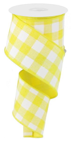 Yellow White - Striped Check On Royal Ribbon - 2-1/2 Inch x 10 Yards