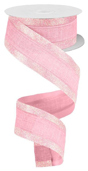 Light Pink Iridescent - 3-In-1 Royal Burlap/Glitter Ribbon - 1-1/2 Inch x 10 Yards