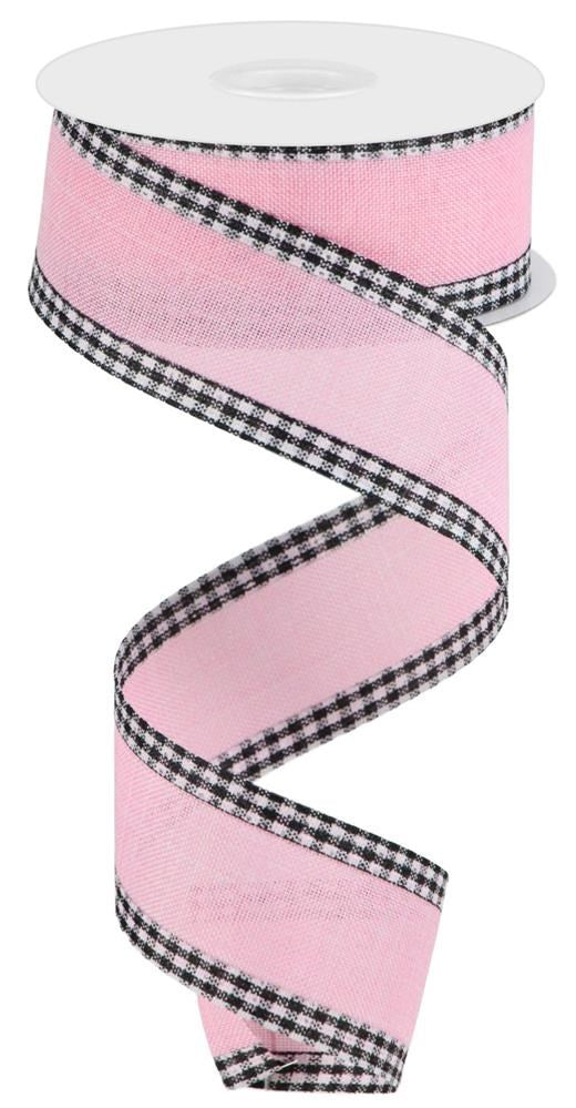 Light Pink Black White - Royal Burlap Gingham Edge Ribbon - 1-1/2 Inch x 10 Yards