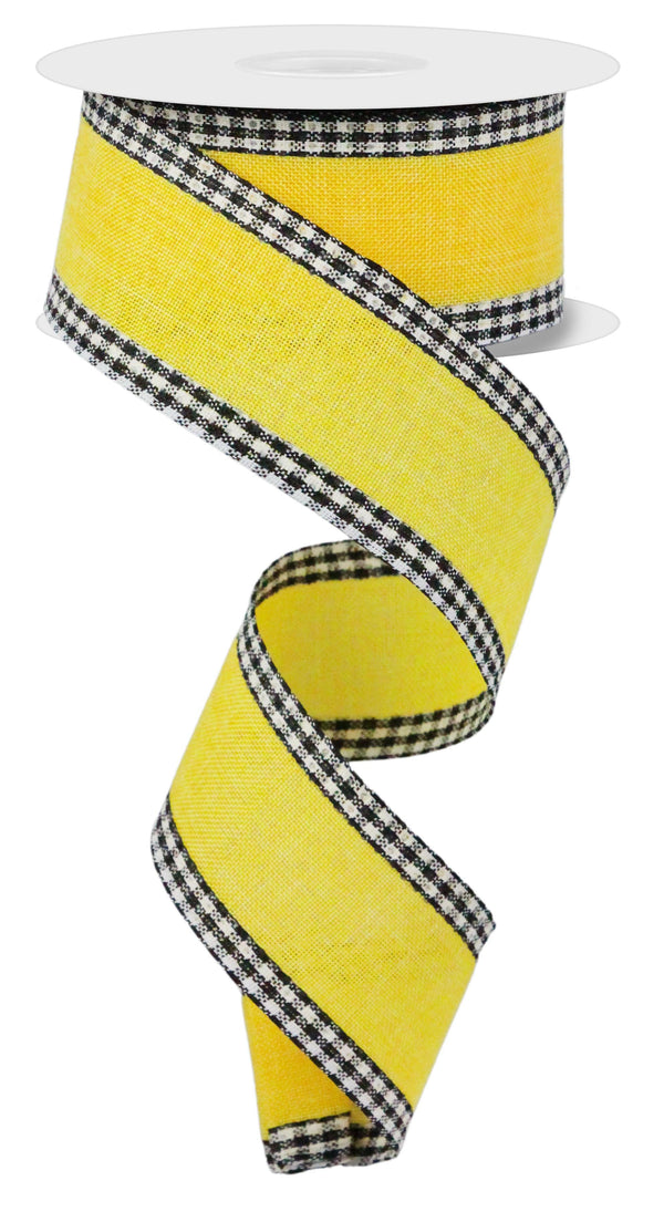Sun Yellow Black White - Royal Burlap Gingham Edge Ribbon - 1-1/2 Inch x 10 Yards