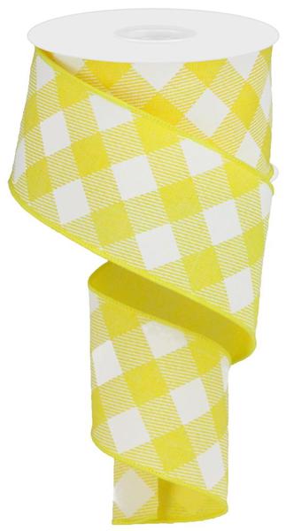 Yellow White - Diagonal Check On Royal Ribbon - 2-1/2 Inch x 10 Yards