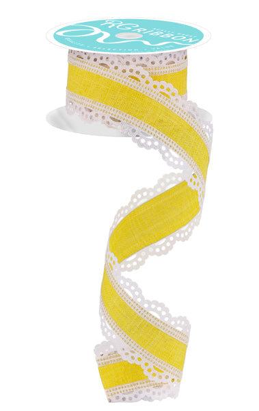 White Yellow - Scalloped Edge Royal Burlap Ribbon - 1-1/2 Inch x 10 Yards
